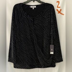 Jennifer Lopez Black and Silver Striped Blouse